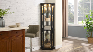 English Elm Lighted Corner Curio Cabinet - Elegant Display Case With Built-In Lighting For Antiques & Collectibles W2275P292657