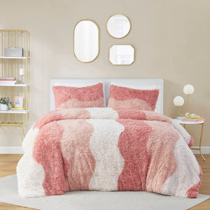 English Elm 3 Pcs King/Cal King Ombre Shaggy Faux Fur Duvet Cover Set - Luxurious Blush Multi For Cozy Comfort B035P319873