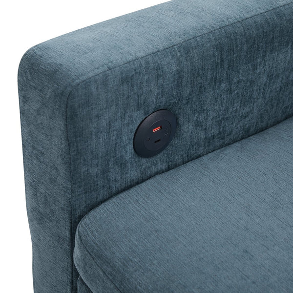 English Elm Convertible Chenille Sleeper Loveseat with Usb Ports and Reclining Backrest for Small Spaces Blue N719P390439C