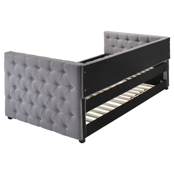 English Elm Cross Creek Tufted Grey Fabric Twin Daybed with Trundle for Guest Rooms B062S01615