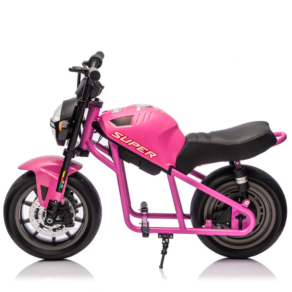 English Elm 24v300w Kids Electric Muscle Motorcycle with Dual Suspension Wide Eva Tires and Twist Throttle Pink W1578P382508