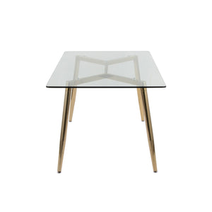 English Elm Dining Table with Gold Metal Legs and Tempered Glass Top for Glam Modern Spaces B202S02138