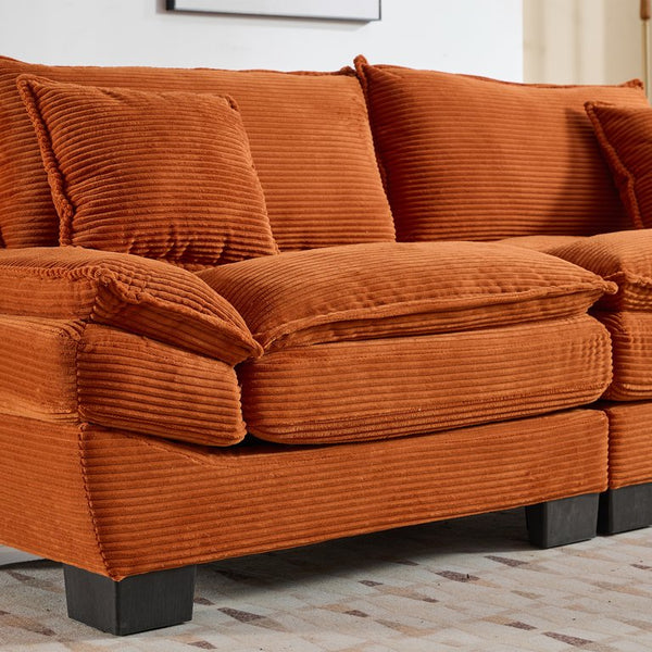 English Elm Corduroy Modern Sofa Sleeper Loveseat with Double-Layer Cushions, Two Pillows, Sturdy Frame 84" Orange W676P227342