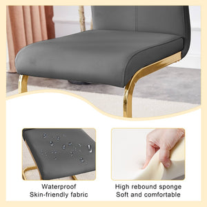 English Elm Table And Chair Set - Modern 71"X35.4" Transparent Glass Dining Set With 8 Gray Pu Chairs & Gold Legs W1151S02364-GIGA