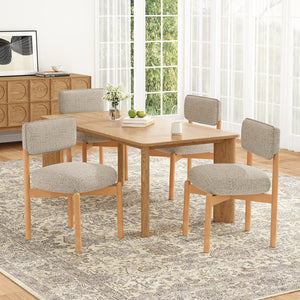 English Elm Modern Linen Upholstered Dining Chair Set Solid Wood Cross Base Removable Back Khaki T3623P466006
