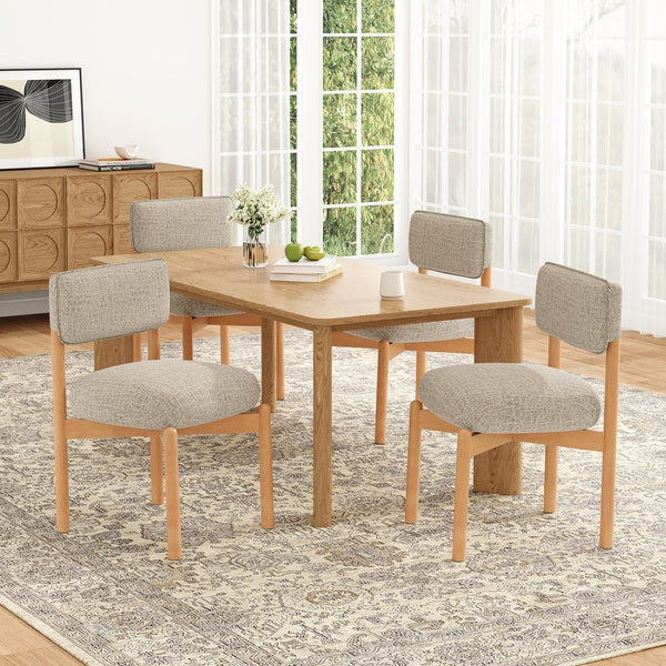 English Elm Modern Linen Upholstered Dining Chair Set Solid Wood Cross Base Removable Back Khaki T3623P466006