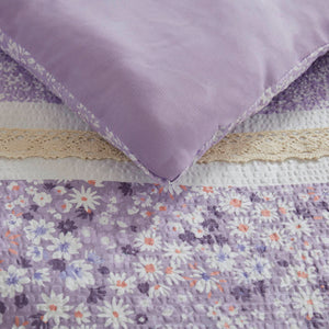 JLA Home Madison Park - 5 Seersucker comforter set with floral lace trims, ruffled pillows, hypoallergenic, cottage charm 90 L x 90 W x 1.5H MP10-8792