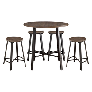 English Elm Rustic Chevre 5pc Counter Height Round Table & 4 Stools — Industrial Pine Burnished Finish Set B011S01472