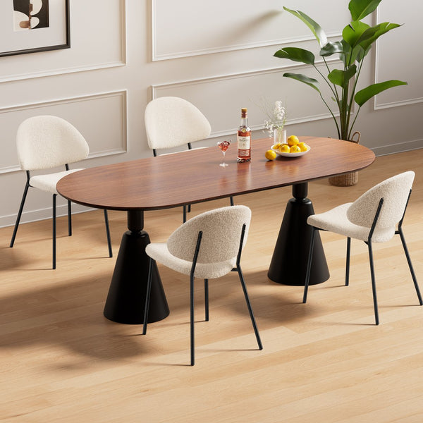 English Elm Set of 4 Upholstered PU Leather Dining Chairs with Curved Backrest and Slim Metal Legs for Stylish Homes Ivory White W3010P291310