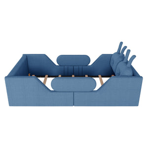 English Elm Twin Kids Platform Bed Teddy Fabric Upholstered with Bunny Cushions and Safety Rails Blue W2593P395808