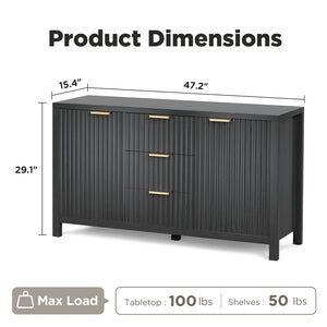 English Elm Sideboard Fluted Credenza with Three Drawers Two Doors Matte Black Modern Storage T3773P417341