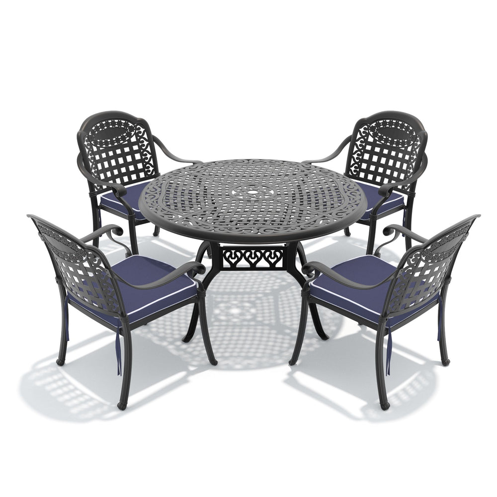 English Elm 5-piece Cast Aluminum Outdoor Dining Set with Carved Frame and Weather Resistant Cushions W1710S00632