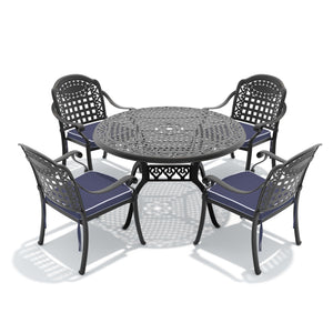 English Elm 5-piece Cast Aluminum Outdoor Dining Set with Carved Frame and Weather Resistant Cushions W1710S00632