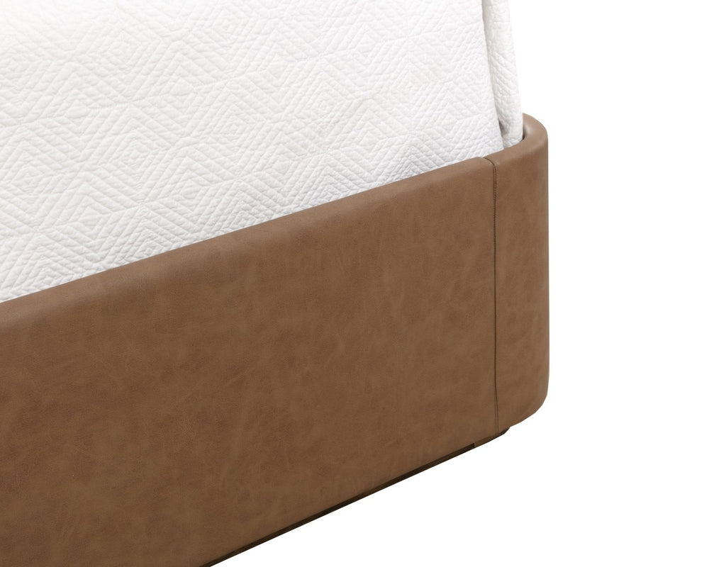 Sunpan JAMILLE Bed - King - Luxurious Milliken Cognac Upholstery with Deep Channel Tufting & Solid Oak Frame 112262