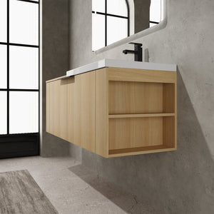 English Elm 48 Modern Bathroom Vanity Sink Combo with Soft-Close Doors, Engineered Wood, Spacious Storage, Easy Assembly Oak W1972S00013
