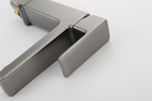 English Elm Gun Gray Single Hole Bathroom Faucet - Modern Sink Fixture With Easy Install & Two Hoses Included T3177P289655