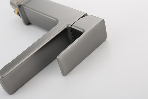 English Elm Gun Gray Single Hole Bathroom Faucet - Modern Sink Fixture With Easy Install & Two Hoses Included T3177P289655