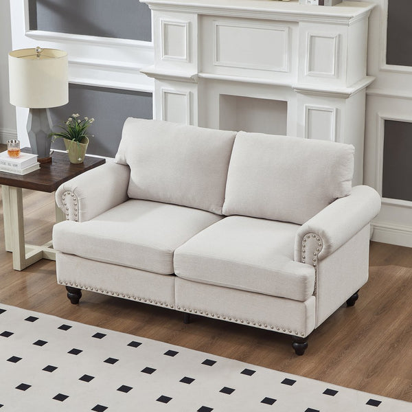 English Elm 59.5" Modern Classic Loveseat Sofa with Storage, Solid Wood Frame, Coil Springs & Removable Covers Beige W1097S00169