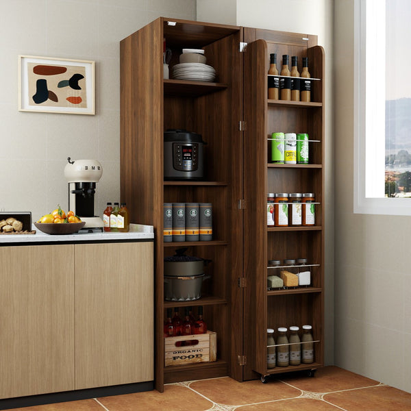 English Elm Kitchen Pantry Cabinet Freestanding Melamine Storage with Shelves for Dining Room Walnut W331P435939