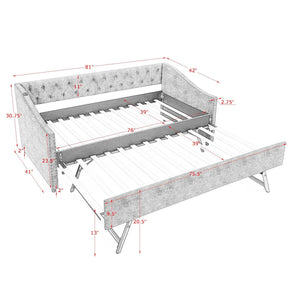English Elm Twin Daybed with Pull Out Trundle Usb Charging Tufted Upholstered Sofa Guest Bed Grey W1413S00157