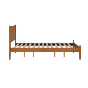 English Elm Mid-Century Full Size Wooden Platform Bed In Warm Oak Finish With Tall Supportive Headboard B016S00019