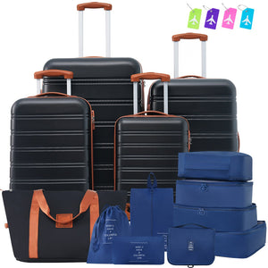 English Elm Hardshell 5 Piece Abs Spinner Luggage Set with Tsa Lock Expandable Travel Suitcases Black+Brown PP310249AAP