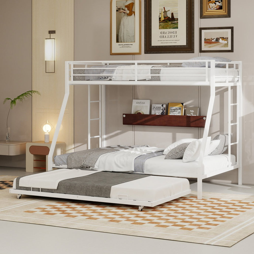 English Elm High Stability Square Tube Bunk Bed With Trundle & Ladder - Modern Design For Home & Dorms! W1935P360891
