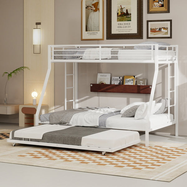 English Elm High Stability Square Tube Bunk Bed With Trundle & Ladder - Modern Design For Home & Dorms! W1935P360891