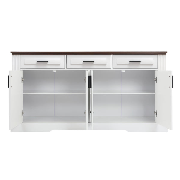 English Elm 63" Fluted Sideboard Buffet Cabinet with Coffee Bar Storage, 4 Doors 3 Drawers, Smooth Silent Slides White W2917P319113