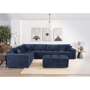 English Elm Azure Corduroy Grid Tufted Ottoman Plush Foam Retro Accent for Living Room B062P440347
