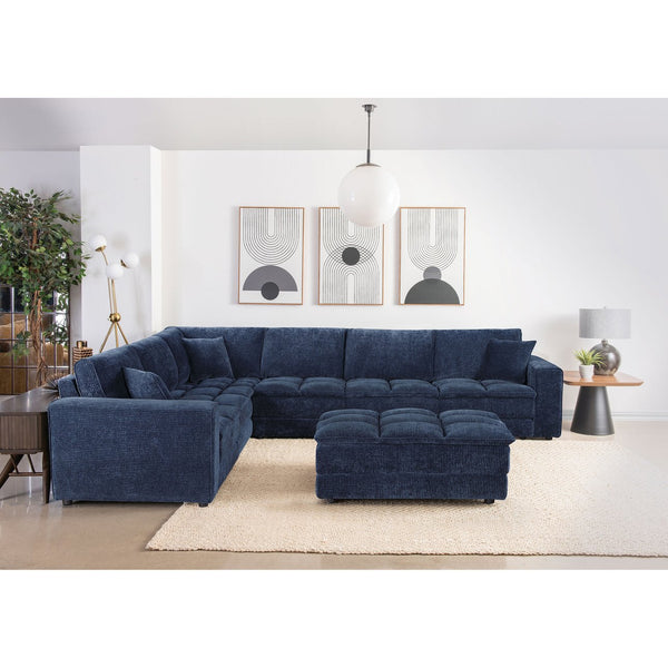 English Elm Azure Corduroy Grid Tufted Ottoman Plush Foam Retro Accent for Living Room B062P440347