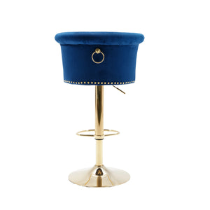 English Elm UNITED Velvet 360° Rotating Bar Chair with Diamond Stitching, Gold Frame, Plush Foam Seat, Adjustable Height Navy W1568P361717