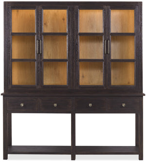 Hooker Furniture Driftwood Buckboard Display Sideboard With Glass Doors, Adjustable Shelves & Self-Closing Drawers Blacks 6820-75900-99