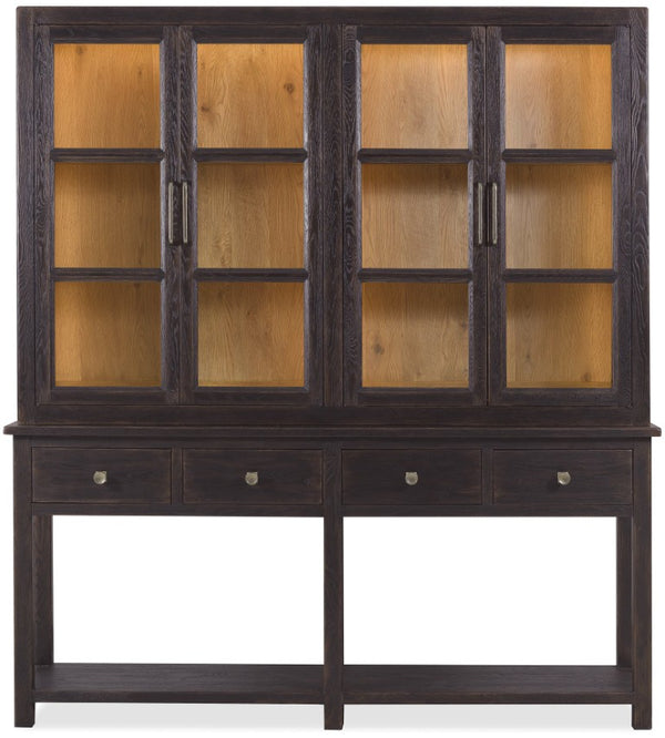 Hooker Furniture Driftwood Buckboard Display Sideboard With Glass Doors, Adjustable Shelves & Self-Closing Drawers Blacks 6820-75900-99