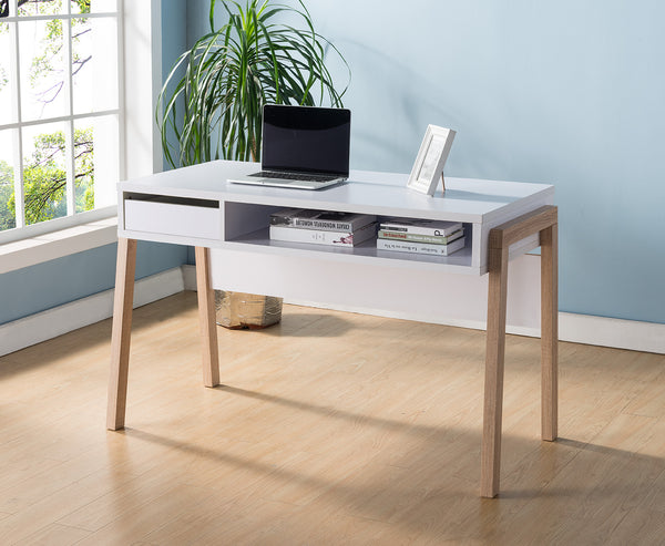 English Elm Office Desk Compact Computer Desk with Hidden Shelf, Drawer & USB/Power Outlet for Dorms/Home Offices B107P287710