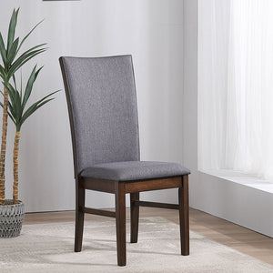 English Elm Wawona Grey Upholstered Dining Side Chair Set of 2 — Tall Back Comfort, Tapered Profile, Brown Wood Base B062P375534
