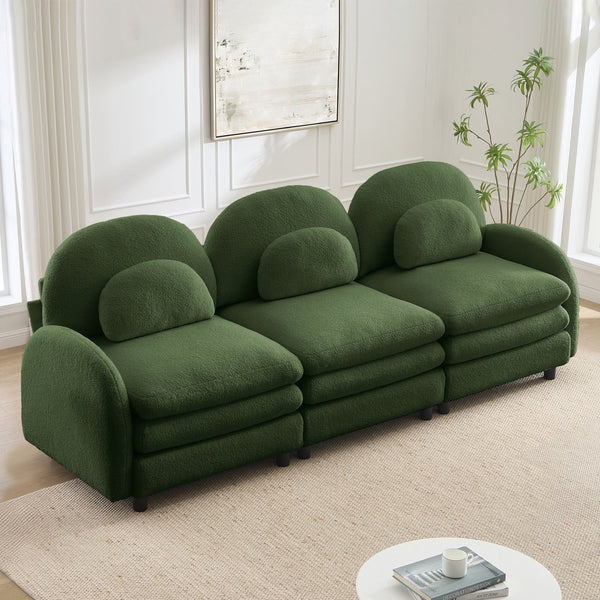 English Elm Teddy Fleece Modular Cloud Sofa Sculptural Curved Three Seat Living Room Couch Green W5656S00081