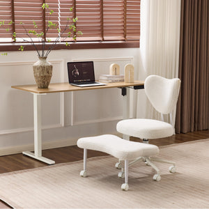 English Elm Meditation ergonomic cross-legged chair with lumbar support, adjustable cushion, casters, plush comfort Beige W3248P354247