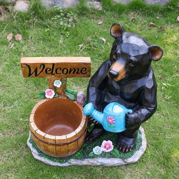 English Elm Outdoor Bear Planter Sculpture Hand Painted Resin Yard Statue for Garden Pathways W5398P455472