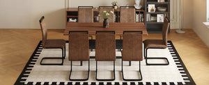 English Elm Table and Chair Set 71 Inch Walnut Grain Dining with 8 Tech Fabric Seats W1151S04283