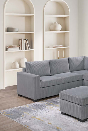 English Elm Modern Fur-Like Corduroy Sectional Sofa Set with USB Console, Ottoman & Plush Pillows for 5 Guests Light Gray 12 L x 23 W x 33 H B011S01751