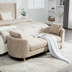 English Elm 77.17" Wide Chenille Daybed Bench with Bolster Pillows and Rubberwood Legs for Bedroom W3189S00040