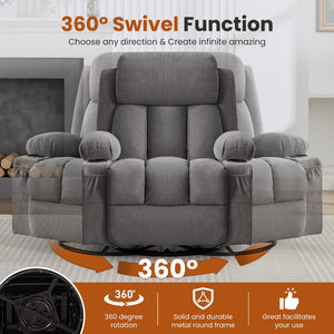 English Elm Swivel Rocker Recliner with Massage Heat and Usb Port for Living Room Comfort W1521P429639