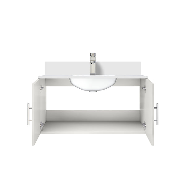 English Elm Glossy White Bath Vanity With Cultured Marble Top & Chrome Faucet Set - Modern & Durable Design B2731P258637