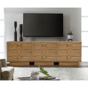English Elm Modern Rubberwood Sideboard with Carved Oval Drawer Fronts Sand Washed Oak Finish B011P474820
