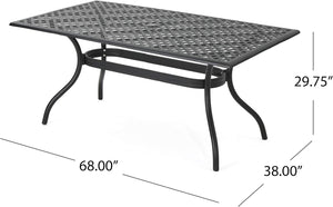 English Elm Christopher Knight Home® - Calisa Cast Aluminum 63" Rectangular Outdoor Dining Set for 6 in Black – Lattice Top, Rust‑Resistant Finish 54587.00SAD-6_56955.00