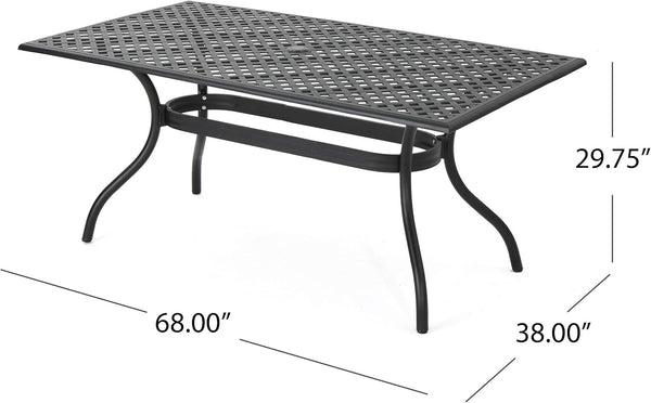 English Elm Christopher Knight Home® - Calisa Cast Aluminum 63" Rectangular Outdoor Dining Set for 6 in Black – Lattice Top, Rust‑Resistant Finish 54587.00SAD-6_56955.00