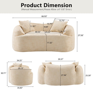 English Elm Beige Curved Two-Person Sofa with Chenille Fabric, Foam+Spring Support, 2 Pillows, Space-Saving Design W3612P350752
