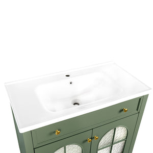 English Elm 35.6" Wide White Ceramic Drop-in Basin with Overflow for Bathroom Vanity W1801P404318
