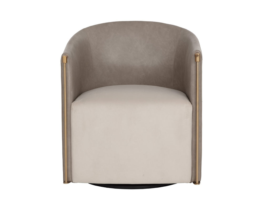 Sunpan LEONTINE Swivel Lounge Chair - Modern Comfort in Ivanhoe Mineral & Meg Taupe for Stylish Spaces 112696